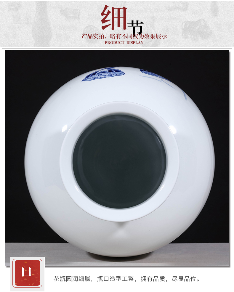 Jingdezhen ceramics by hand draw blue and white porcelain vases, flower arranging Chinese sitting room TV cabinet office furnishing articles