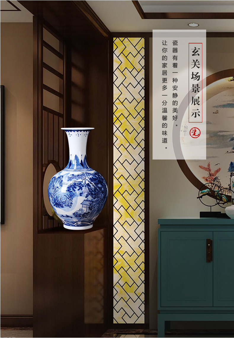 Jingdezhen ceramics manual landscape paintings of blue and white porcelain vase flower arranging new Chinese style living room home furnishing articles