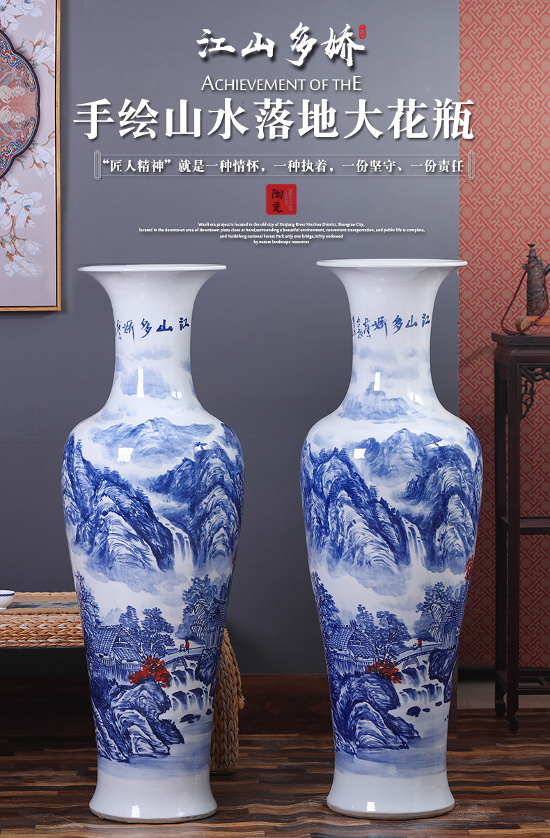 Jingdezhen ceramics hand - made large blue and white porcelain vase the opened new Chinese style living room TV cabinet decorative furnishing articles