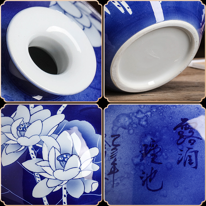 Jingdezhen ceramics hand - made lotus blue and white porcelain vase furnishing articles of new Chinese style living room TV ark adornment arranging flowers