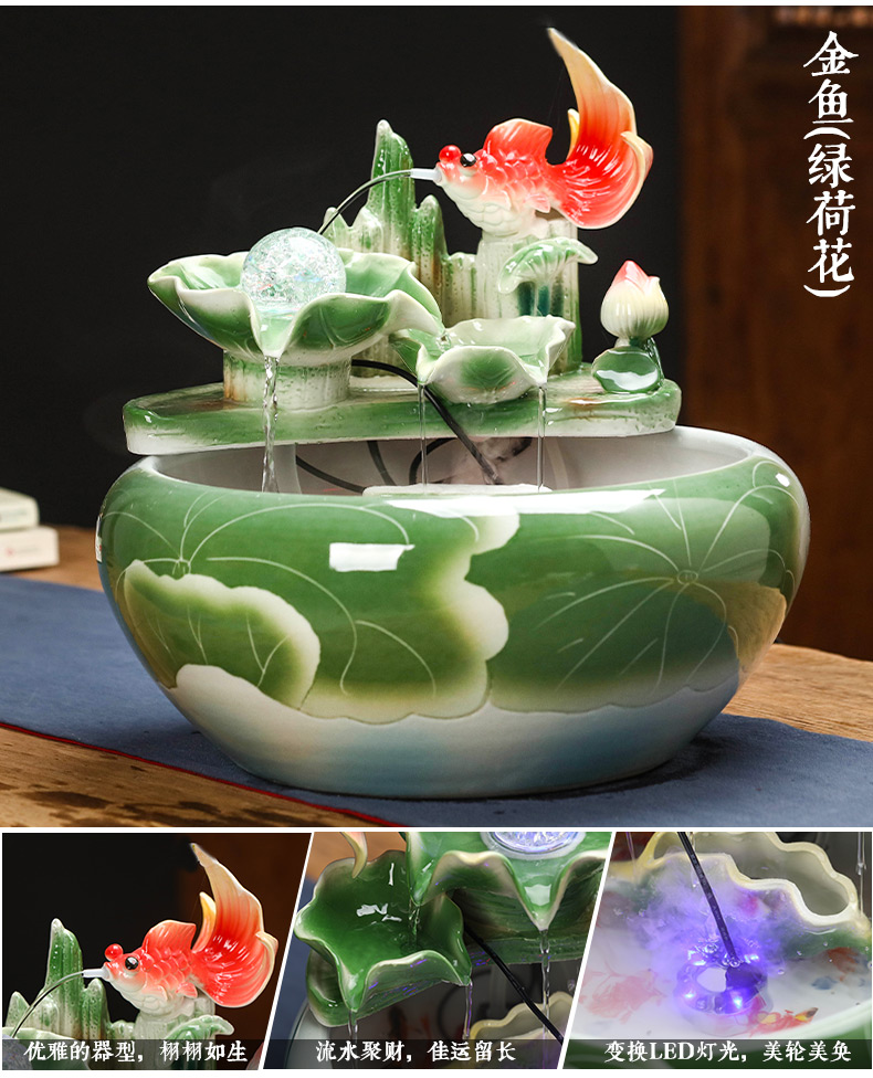 Jingdezhen ceramics water fountain atomization humidifier furnishing articles office feng shui plutus goldfish bowl the tortoise cylinder