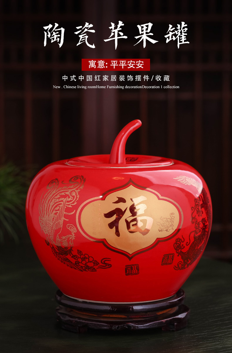 Jingdezhen ceramics China red apple storage jar vase Chinese sitting room adornment is placed a wedding gift