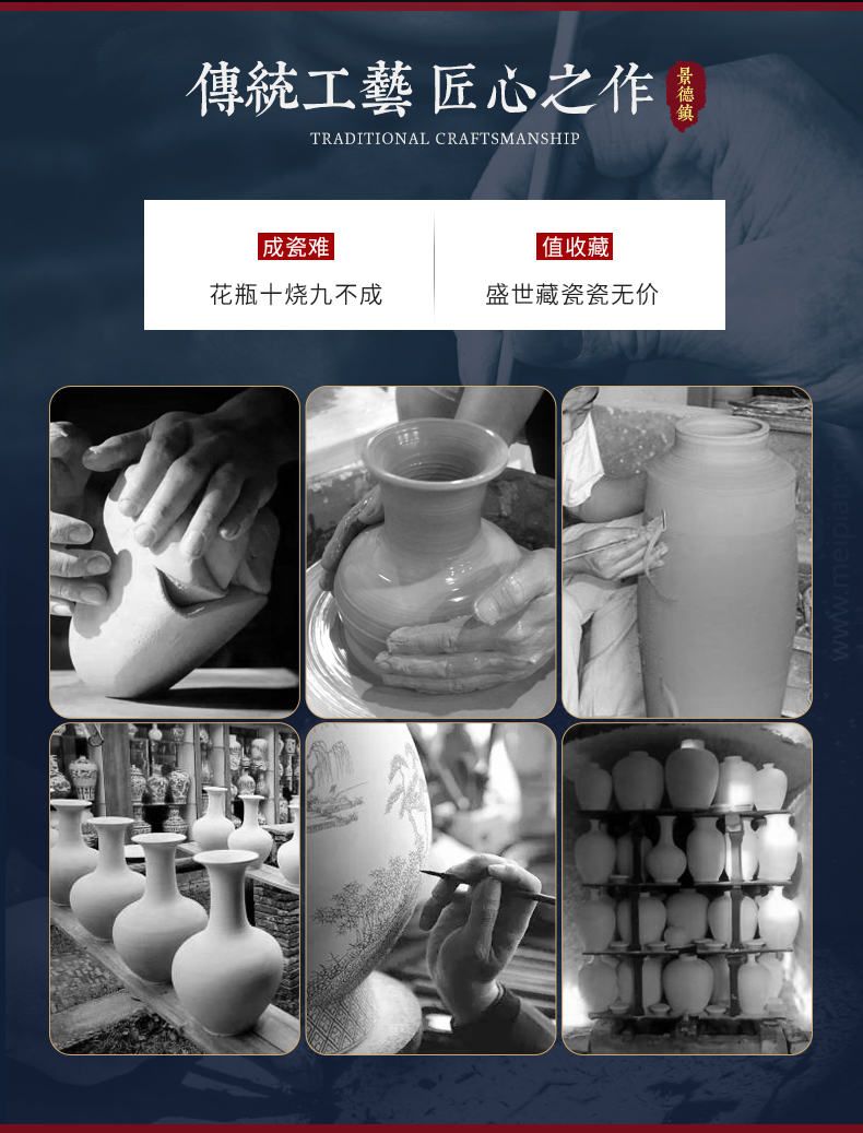 Jingdezhen ceramics archaize ears blue and white porcelain vase of new Chinese style home furnishing articles large living room