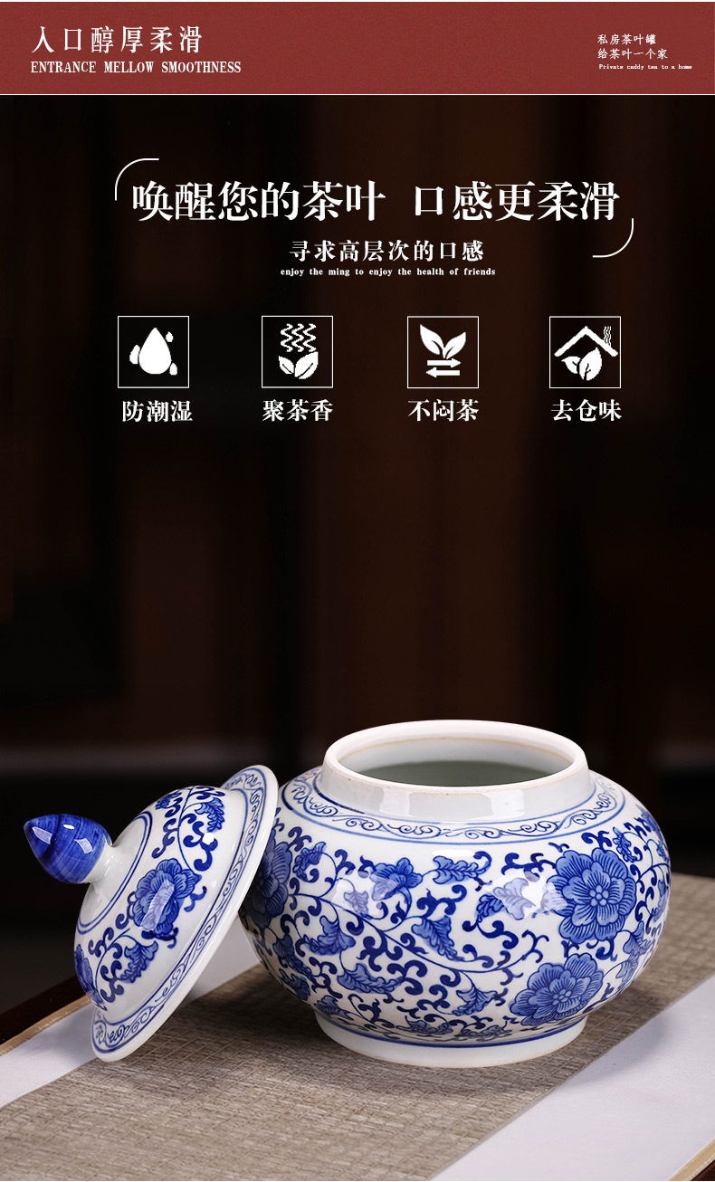 Blue and white porcelain of jingdezhen ceramics caddy fixings with cover seal puer tea pot 1 catty household storage decorative furnishing articles