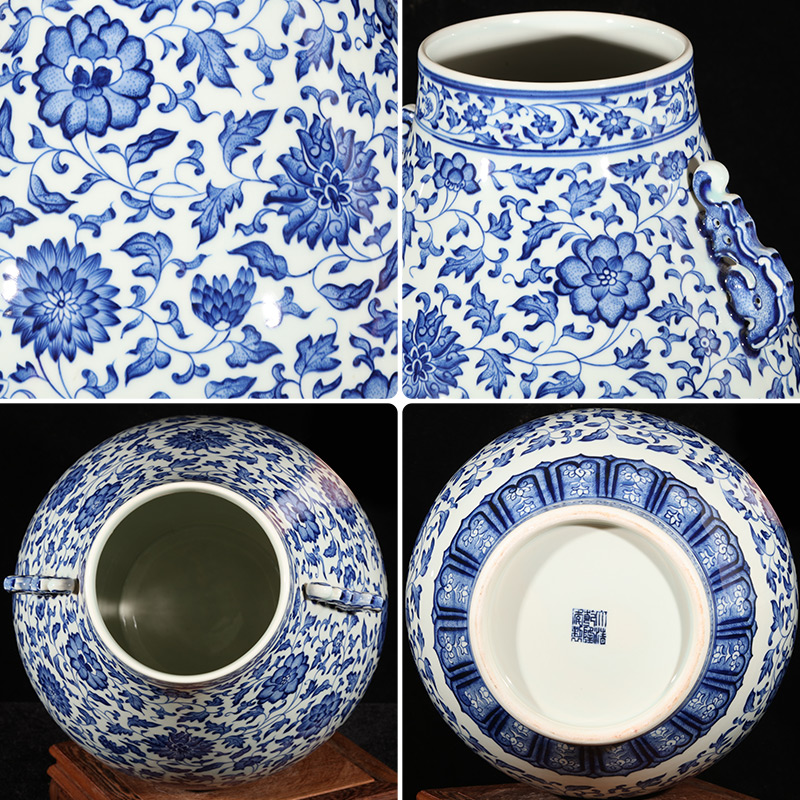 Jingdezhen ceramics creative hand - made antique Chinese wine sitting room adornment is placed ears of blue and white porcelain vase