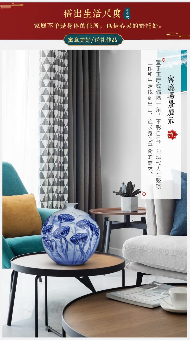 Jingdezhen ceramics hand - made of blue and white porcelain vases, flower arrangement of Chinese style household living room TV ark adornment furnishing articles