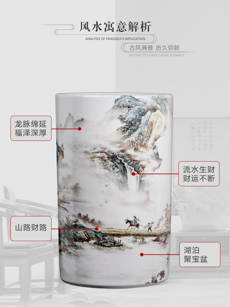 Jingdezhen ceramic painting and calligraphy cylinder Chinese calligraphy and painting scroll cylinder cylinder study to receive a large sitting room ground adornment furnishing articles