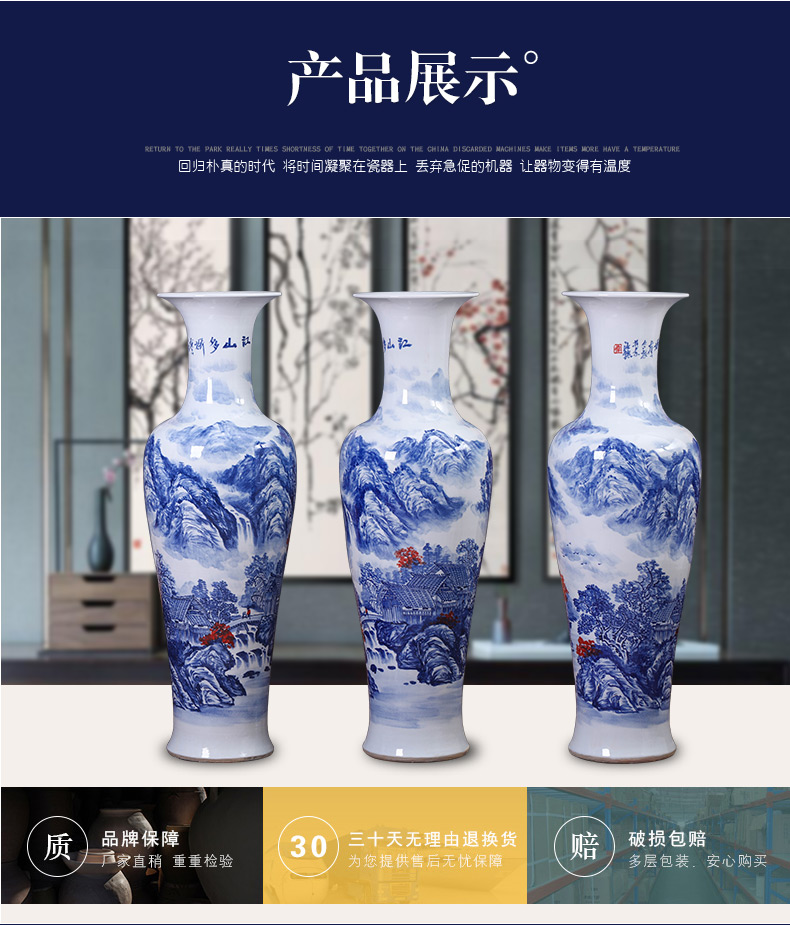 Jingdezhen ceramics hand - made large blue and white porcelain vase the opened new Chinese style living room TV cabinet decorative furnishing articles