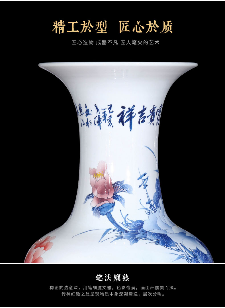 Jingdezhen ceramics hand - made large blue and white porcelain vase furnishing articles sitting room be born Chinese TV ark, porch decoration