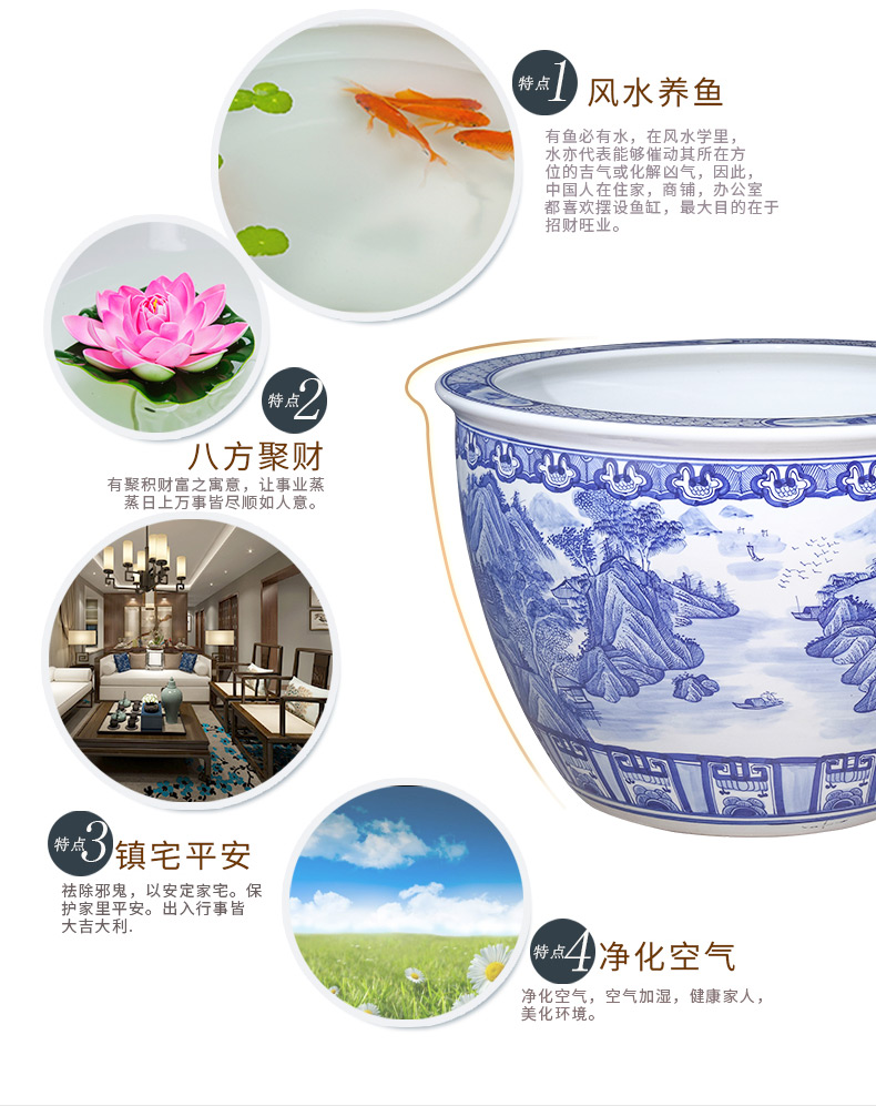 Jingdezhen ceramics hand - made scenery aquarium fish farming water lily of blue and white porcelain basin sitting room ground to heavy household size