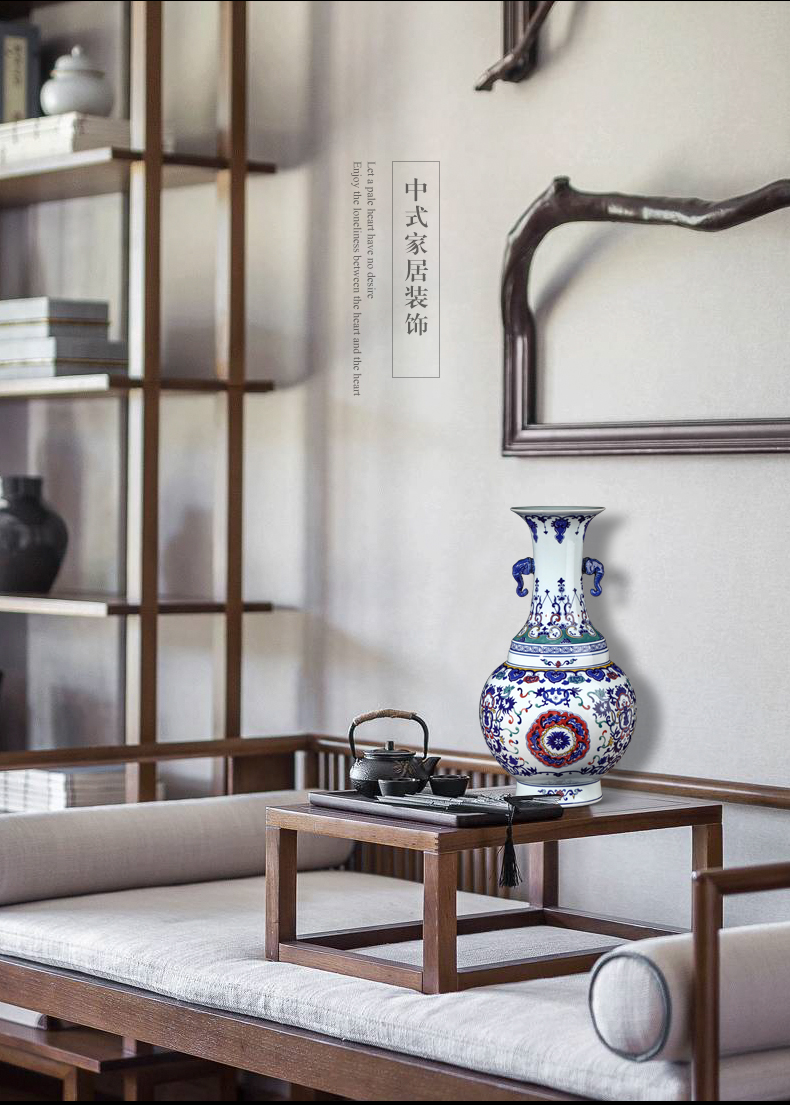 Jingdezhen ceramics archaize ears blue and white porcelain vase of new Chinese style home furnishing articles large living room