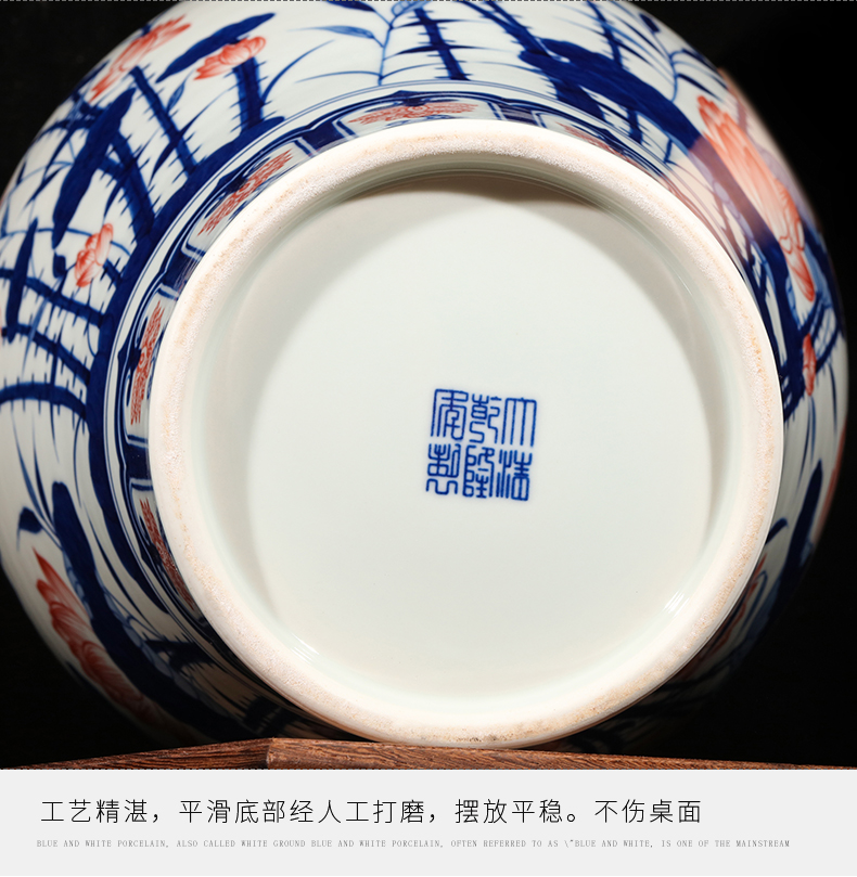 Jingdezhen ceramics hand - made archaize lotus of blue and white porcelain vase of new Chinese style living room TV cabinet porch place