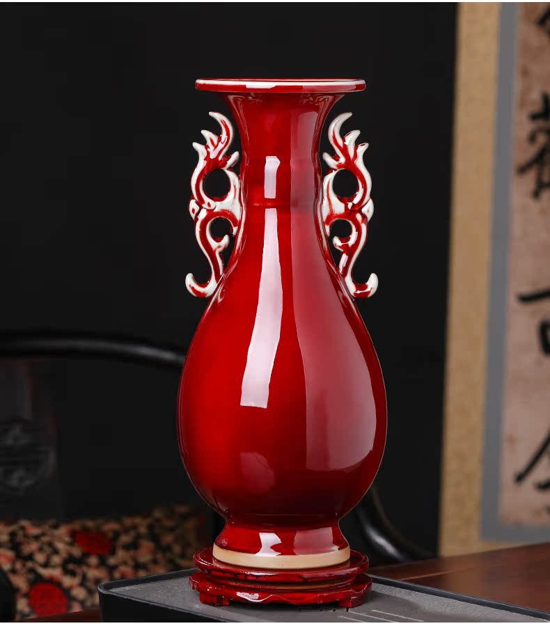 Jingdezhen ceramics archaize ears jun porcelain vases, flower arranging big furnishing articles of Chinese style home sitting room porch decoration