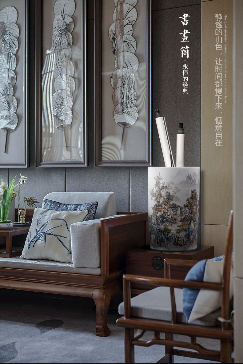 Jingdezhen ceramics painting and calligraphy tube calligraphy and painting scroll cylinder receive study of the sitting room decorate a large vase landing place