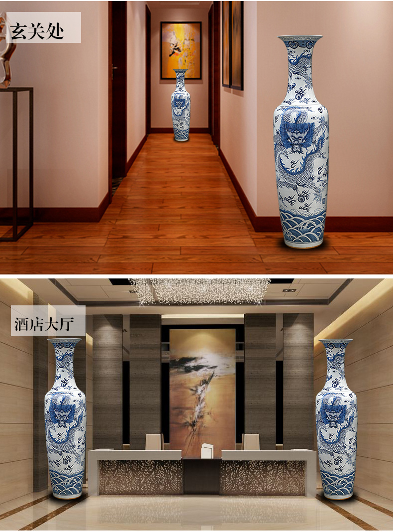 Jingdezhen ceramics antique blue - and - white hand - made dragon large vases, Chinese style villa hotel furnishing articles 1 meter 8