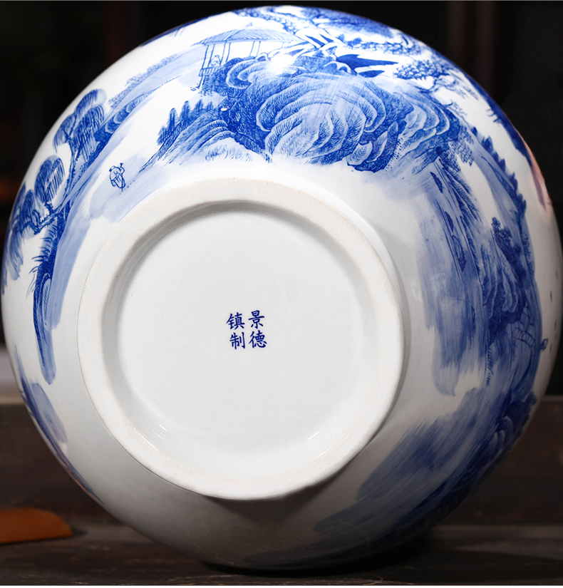 Jingdezhen ceramics by hand antique household adornment of large blue and white porcelain vase gourd landscape painting the living room