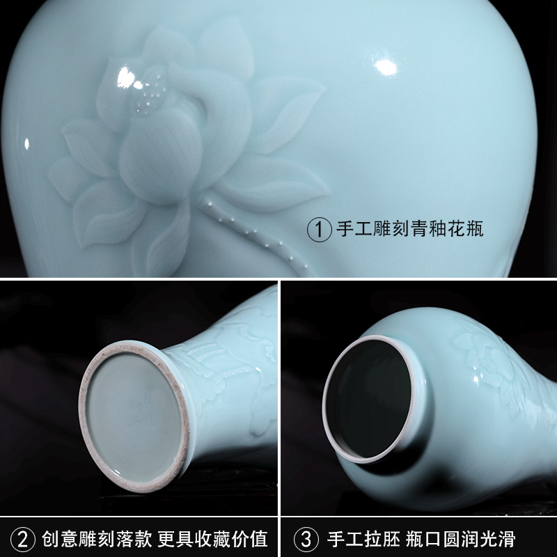 Jingdezhen ceramics general manual embossed lotus pot vase furnishing articles archaize sitting room porch decoration of the new Chinese style