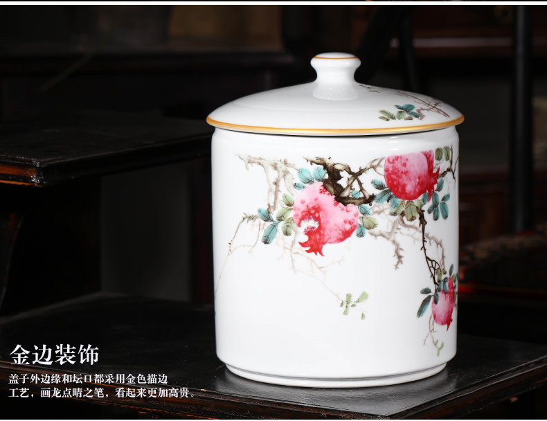 Jingdezhen ceramic tea pot large sealing as cans of puer tea cylinder storage jar sealing of bread receives, the seventh, peulthai the household