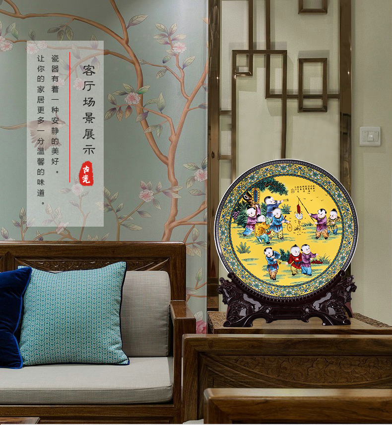 Jingdezhen ceramics 35 cm innocent tong qu hang dish decorative plate household adornment handicraft decoration parts