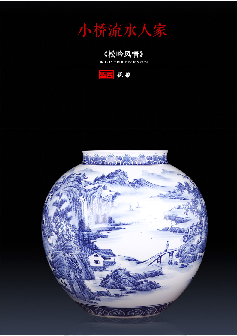 Jingdezhen ceramics famous master hand antique blue and white porcelain vases, large sitting room adornment is placed