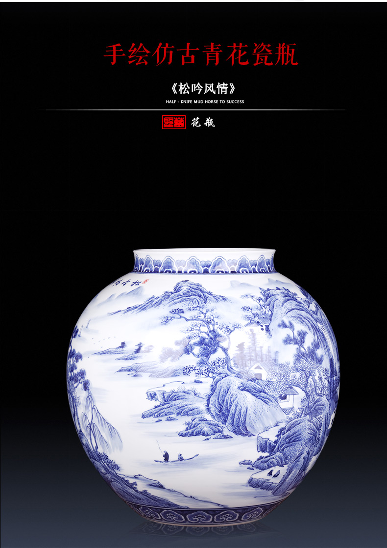 Jingdezhen ceramics famous master hand antique blue and white porcelain vases, large sitting room adornment is placed