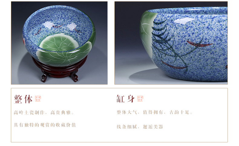 Jingdezhen ceramics goldfish turtle cylinder household water lily shallow hydroponic flower pot creative up furnishing articles in the living room