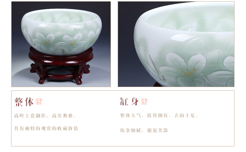 Jingdezhen ceramics goldfish bowl water lily shallow tortoise cylinder furnishing articles lotus basin custom perforated medium sitting room