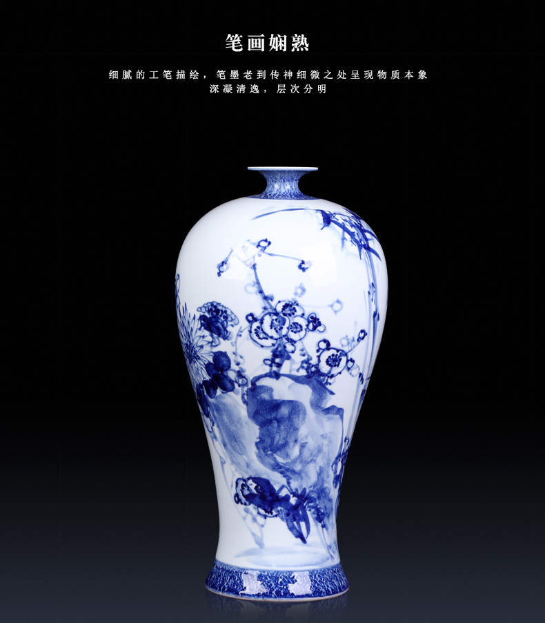 Jingdezhen ceramic masters hand draw blue and white porcelain vases, flower arrangement furnishing articles sitting room porch ark of new Chinese style decoration