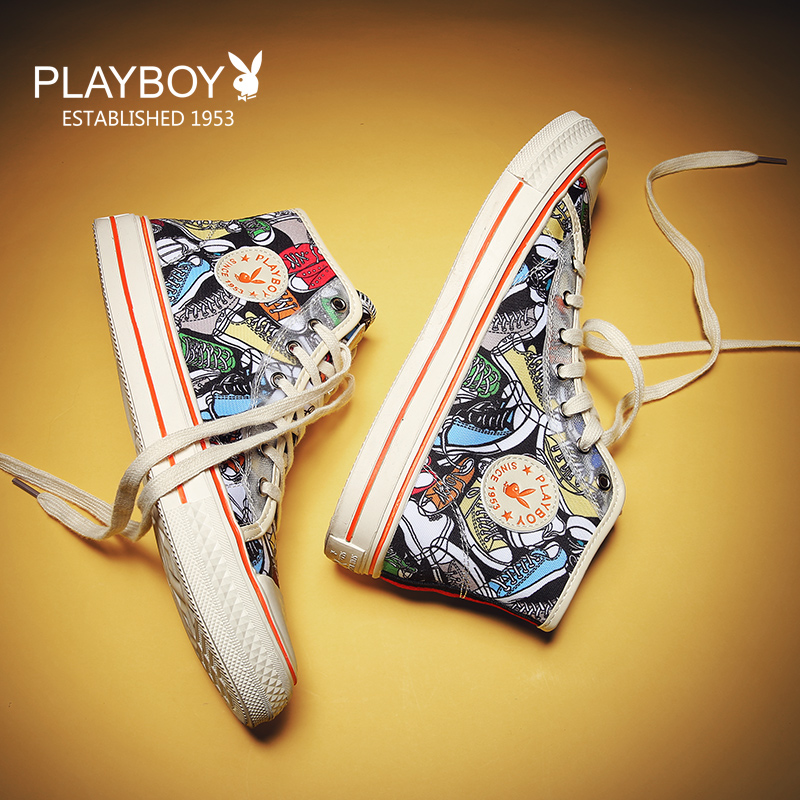 Flowers Playboy Men's Shoes Canvas High Cylinder 2022 Summer New 100 Hitch Casual Trend Deodorant Han Edition Graffiti Board Shoes