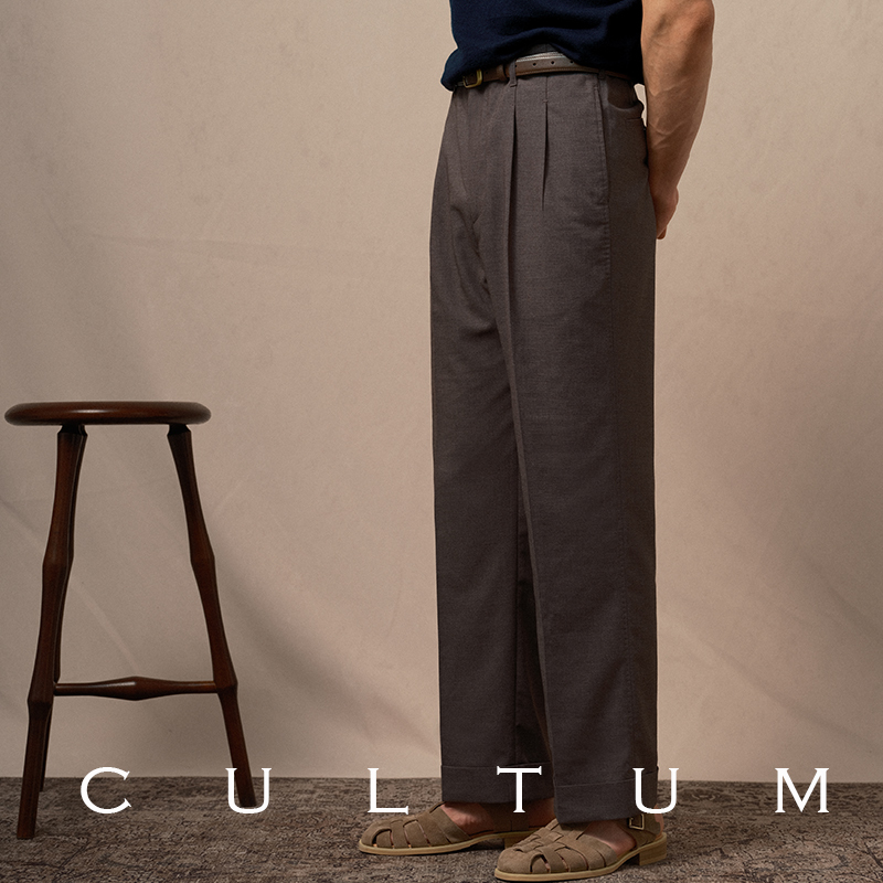 Cultum Lightweight Breathable Wrinkle-Free Hollywood Trousers Men's Casual Retro Pants High-Waisted Straight Wide-Leg Pants