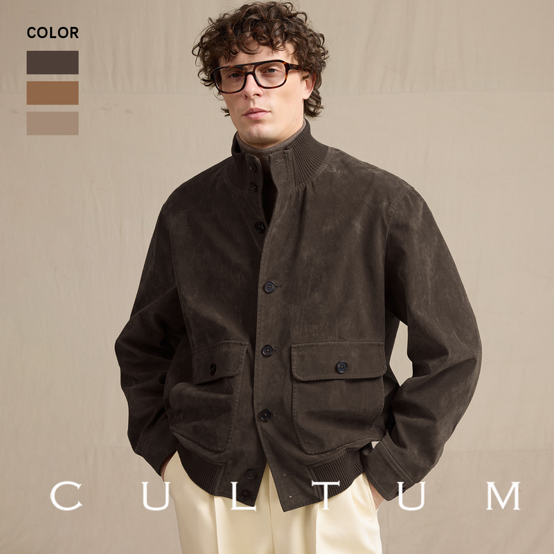 [Machine Washable and Easy to Care for] Cultum Italian Casual Faux Suede A1 Pilot Short Jacket for Men