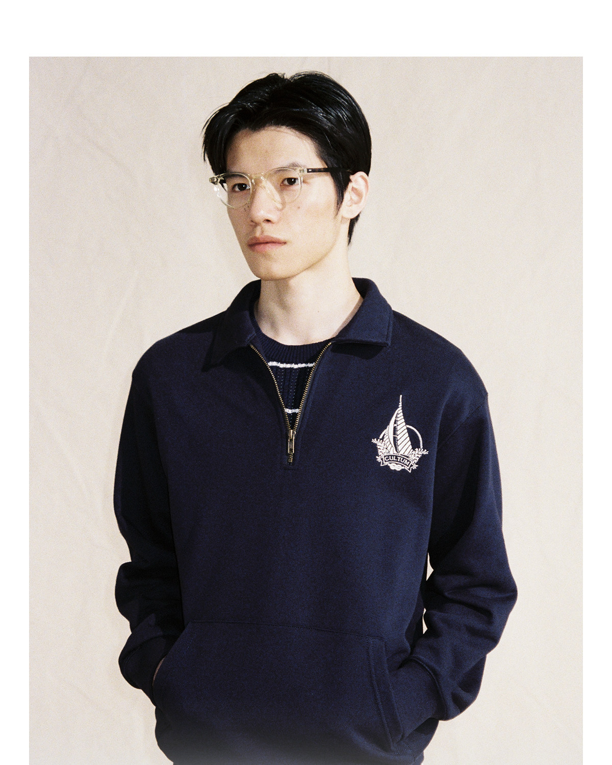 CULTUM Half-Zip Embroidered Loose Sweatshirt