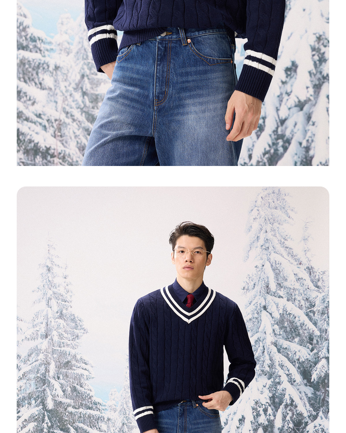 CULTUM Cable-Knit V-Neck Sweater