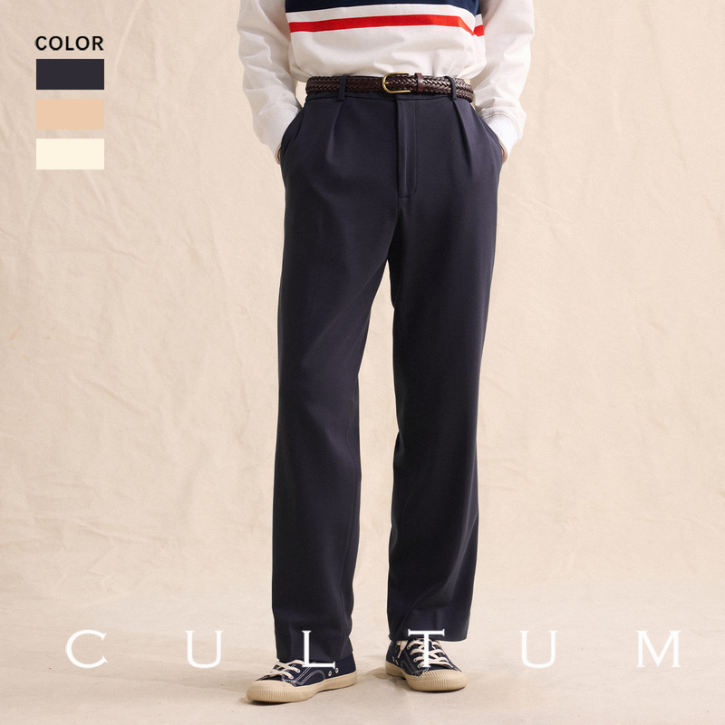 [Ice-Feel Anti-Wrinkle Pima Cotton] Cultum Single-Pleat Elastic Waist Sports Sweatpants Casual Dress Pants Men's Straight-Leg Pants