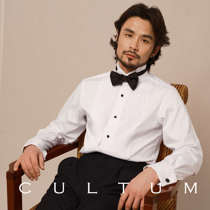 Cultum One Day French-Style Cuff Wing Collar Banquet Dress Shirt Men's Long-Sleeve Accordion Pleated Shirt