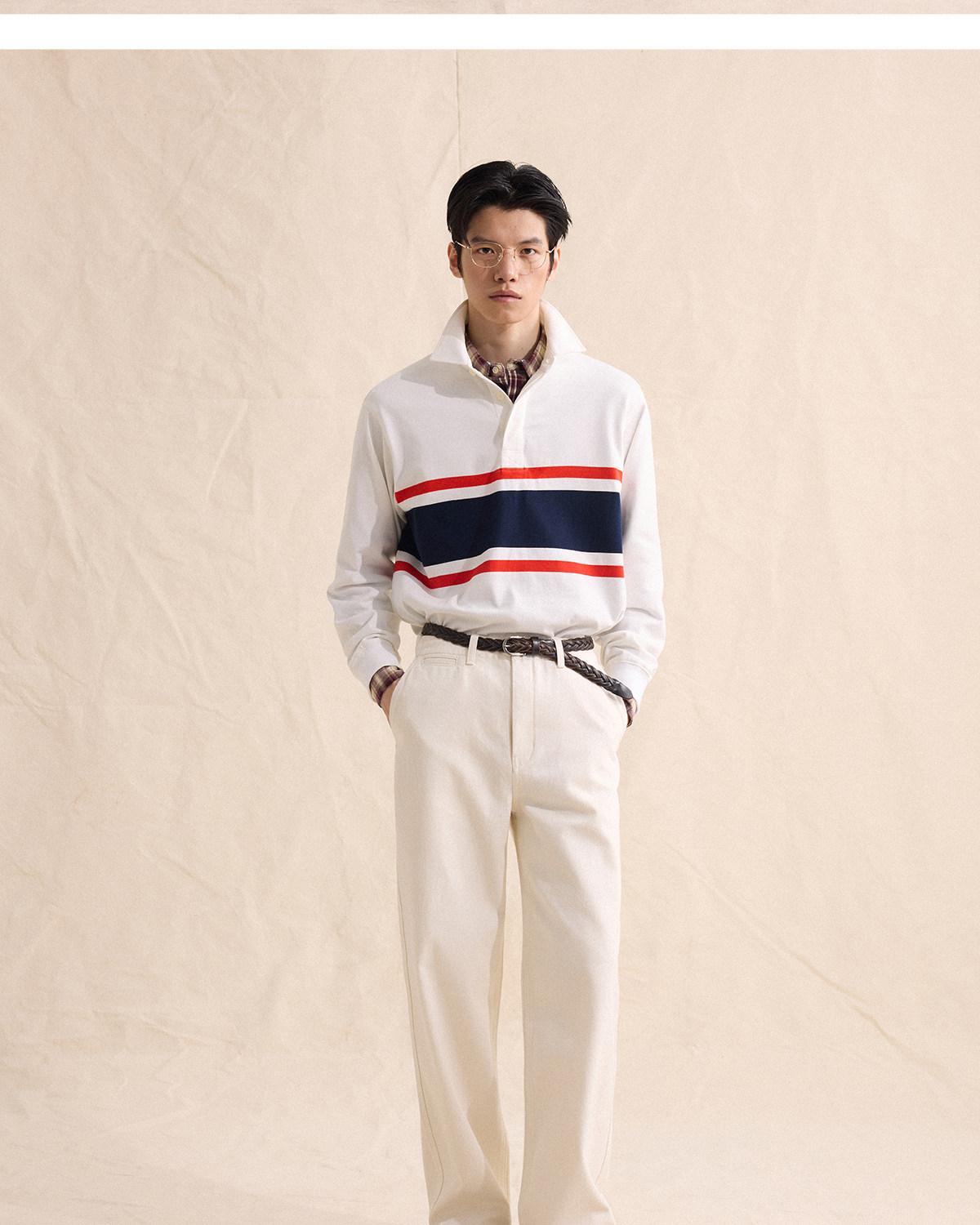 CULTUM Navy Striped Half-Placket Polo