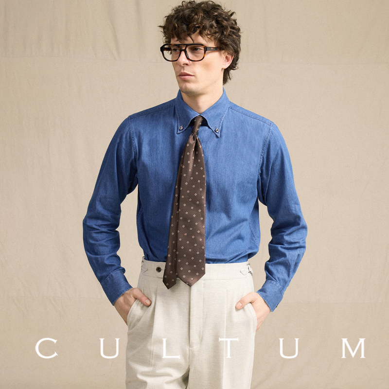 Cultum 100% Xinjiang Long-Staple Cotton Italian Button Pointed Collar Denim Shirt Men's Long-Sleeved Denim Casual Shirt