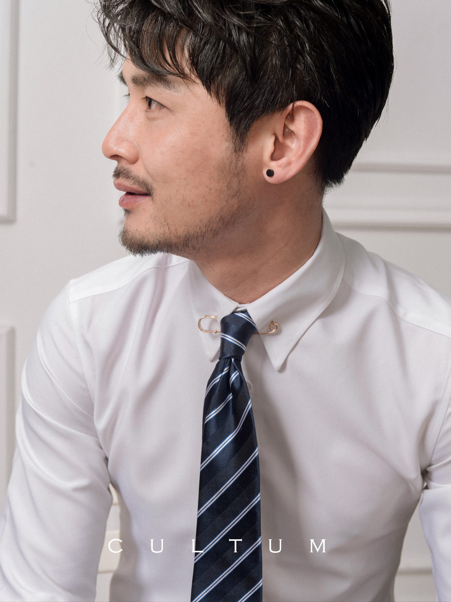 Collar needle free ironing long-sleeved white shirt Male business gentleman big pointed collar Korean slim trend black shirt