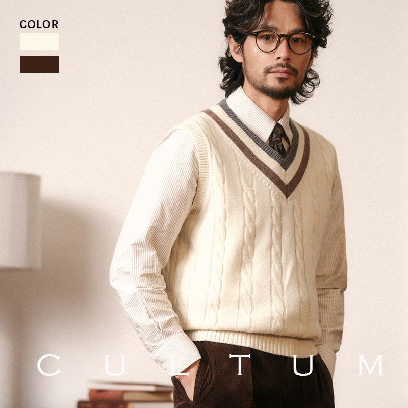 CULTUM Beautiful Nowool knit sleeveless vest laminated wearing new waistcoat male retro Inn College Wind sweater-Taobao