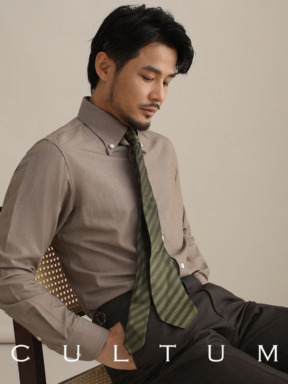CULTUM意式免烫弹力纽扣领绿色长袖衬衫男士复古绅士休闲商务衬衣