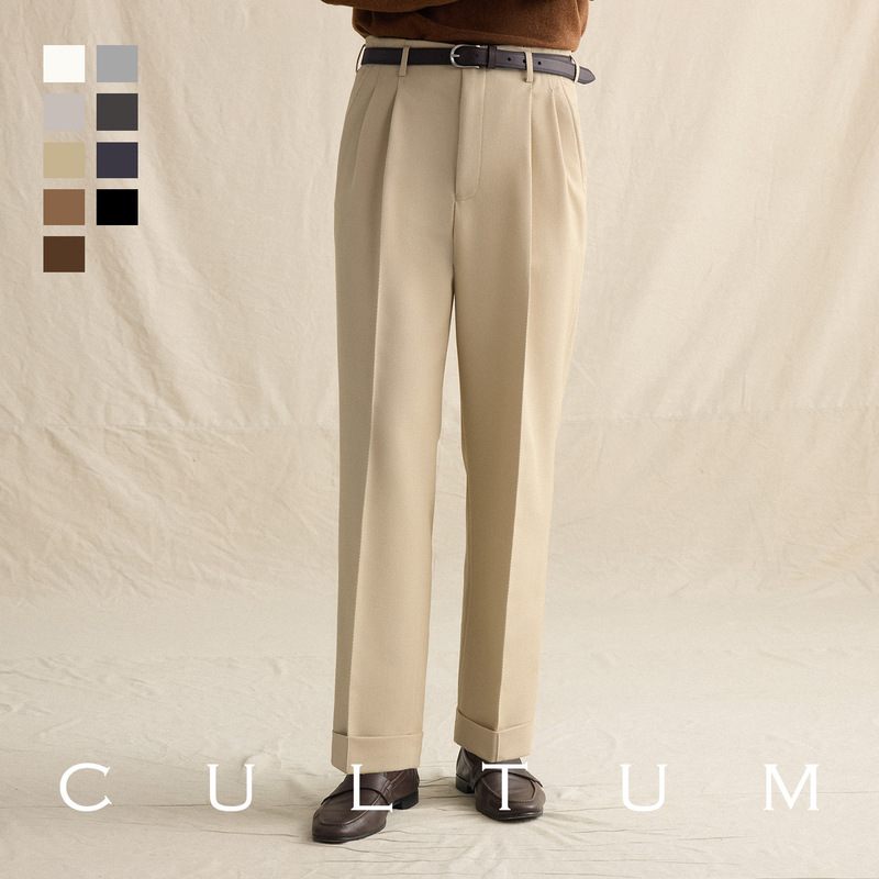【Long-Lasting Shape Retention】Cultum Fine Twill Double-Pleated Men's Dress Pants, Vintage Casual Hollywood Trousers