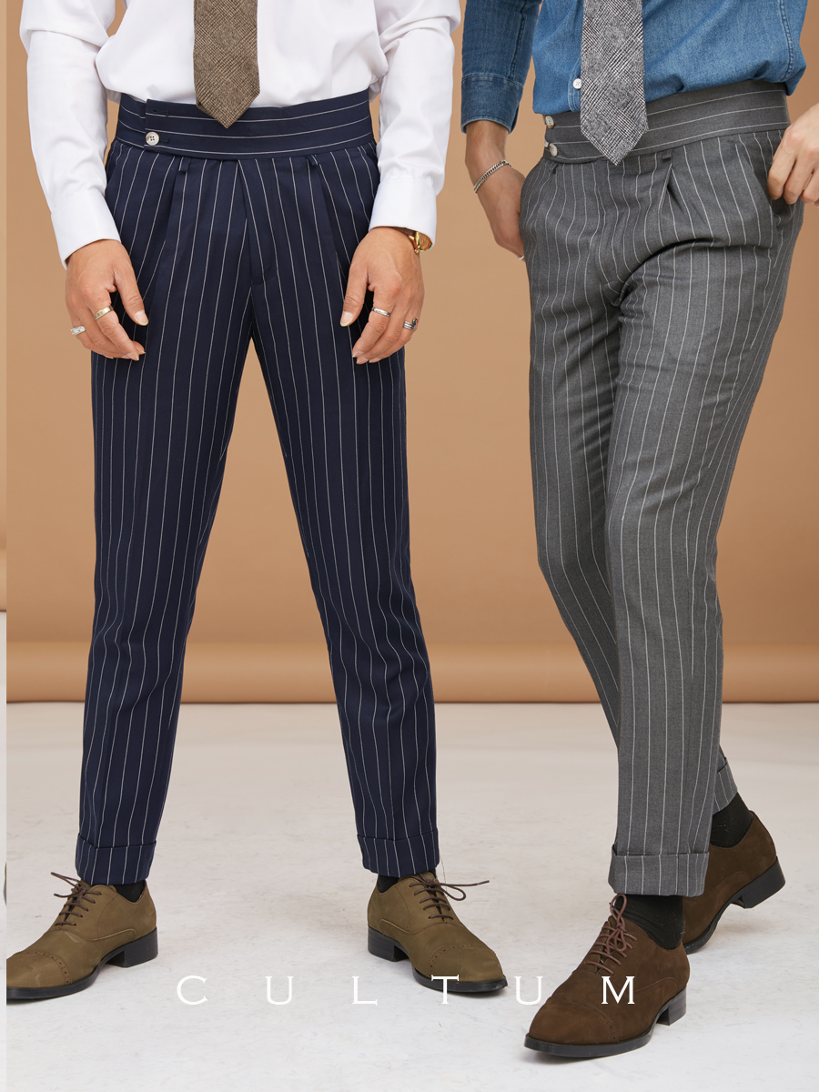 Striped Belt-free Western Suit Pants Men's Body Business Authentic fashion Han version Trend free of ironing straight tube Westined pants