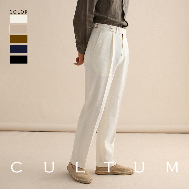 Cultum Seersucker Men's Pants Thin Straight-Leg Loose Dress Pants Italian Naples Style Spring and Summer Casual Breathable