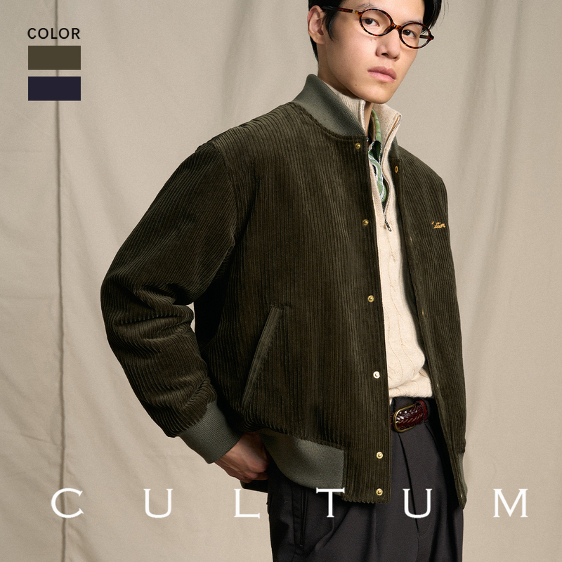 【120G Wool Filling】Cultum Corduroy Jacket Short Style Autumn and Winter American College Style Baseball Jacket for Men