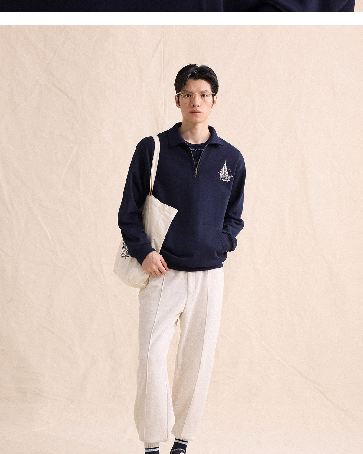 CULTUM Half-Zip Embroidered Loose Sweatshirt
