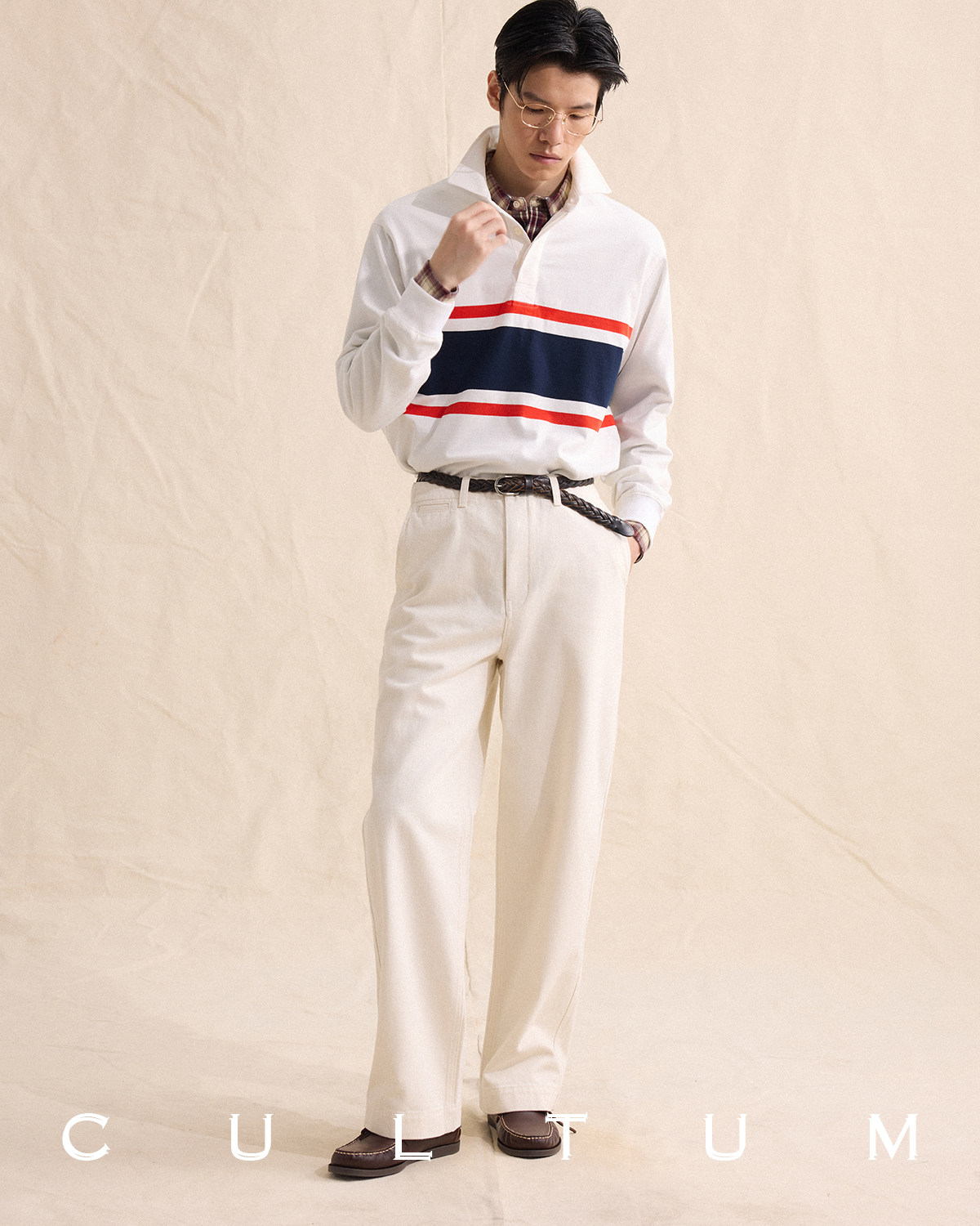 CULTUM Navy Striped Half-Placket Polo
