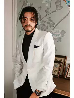CULTUM Business gentleman slim one button green fruit collar white suit male wedding wedding groom dress single West