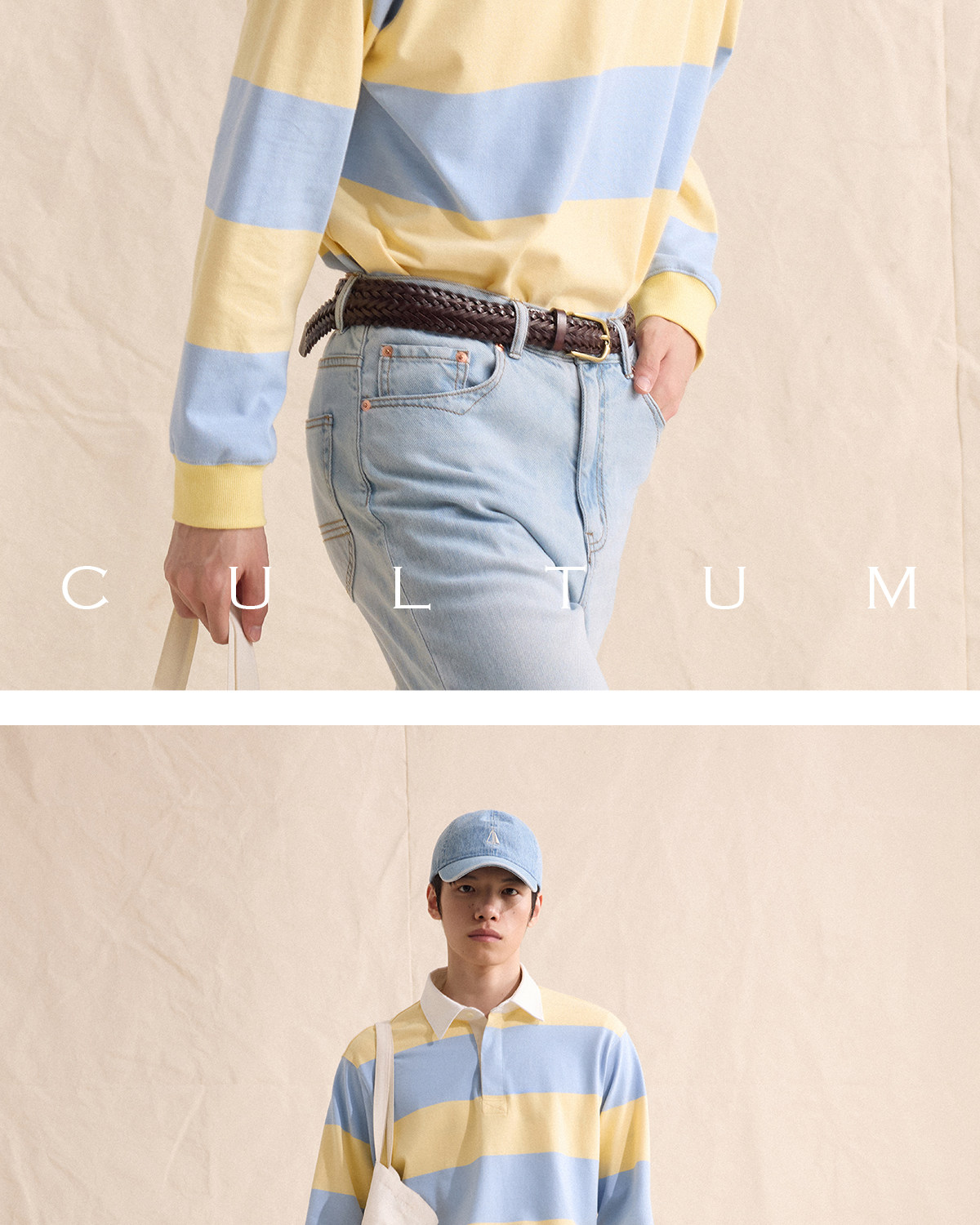 CULTUM Navy Striped Half-Placket Polo
