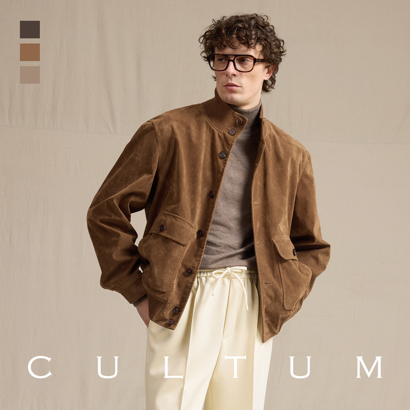 [Machine Washable and Easy to Care for] Cultum Italian Casual Faux Suede A1 Pilot Short Jacket for Men