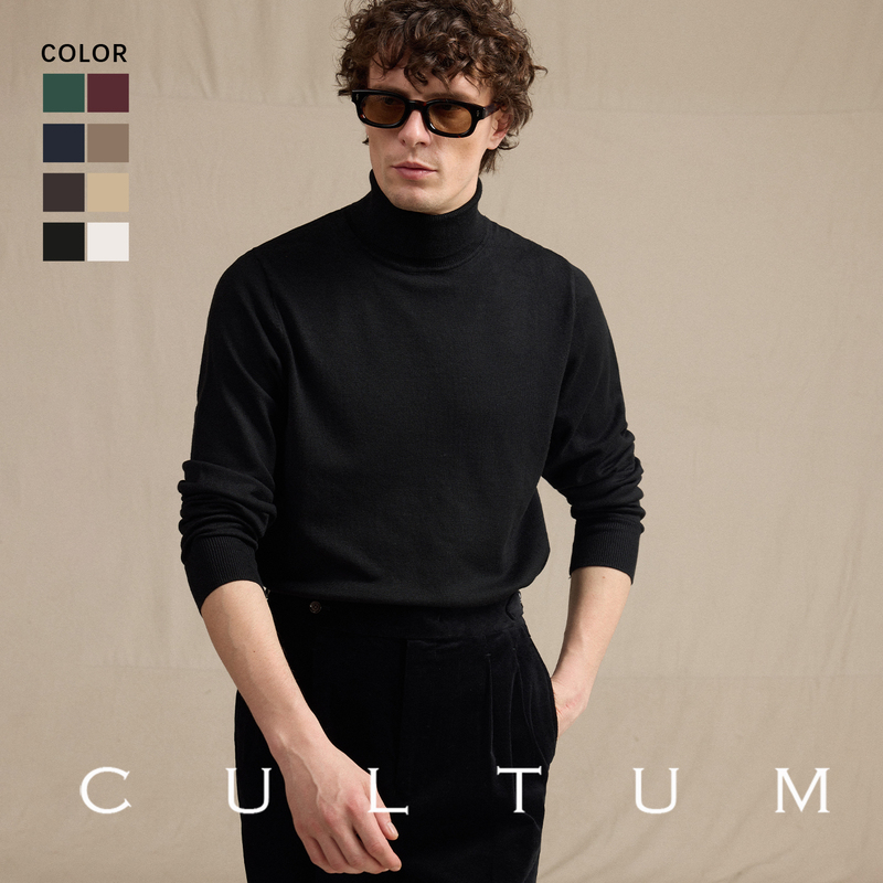 Cultum Turtleneck Sweater for Men, High-End Pullover Knitwear, Slim-Fit Wool Sweater, Thin Base Layer Cultum Turtleneck Sweater for Men, High-End Pullover Knitwear, Slim-Fit Wool Sweater, Thin Base Layer